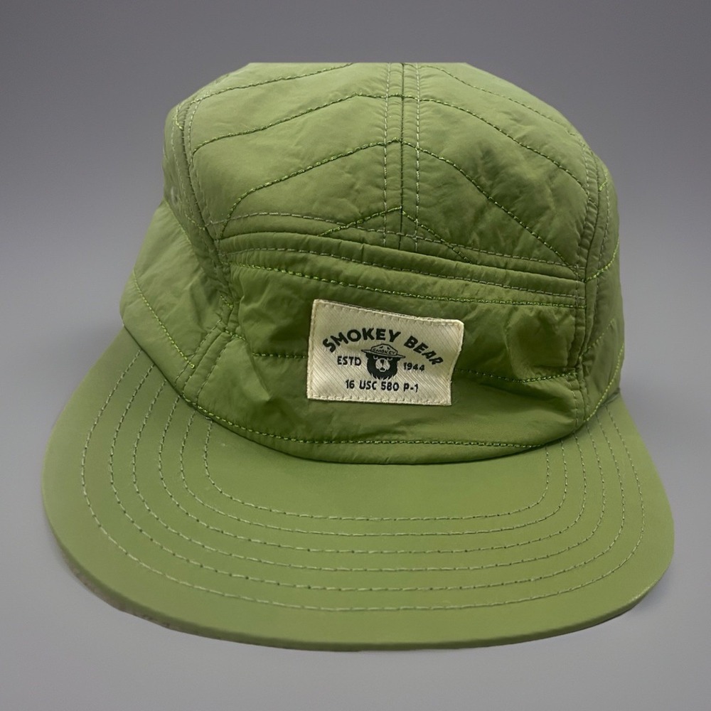 Smokey Bear Hat Cap Strap Back One Size Green Quilted 5 Panel Mens Insulated